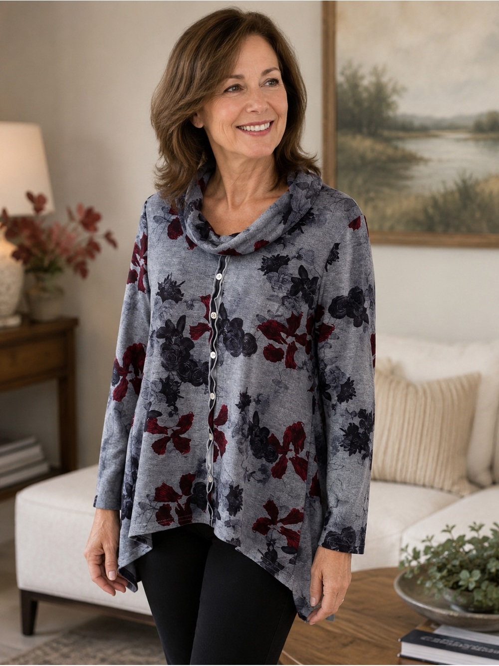 Super Soft Floral Turtleneck Sweater
